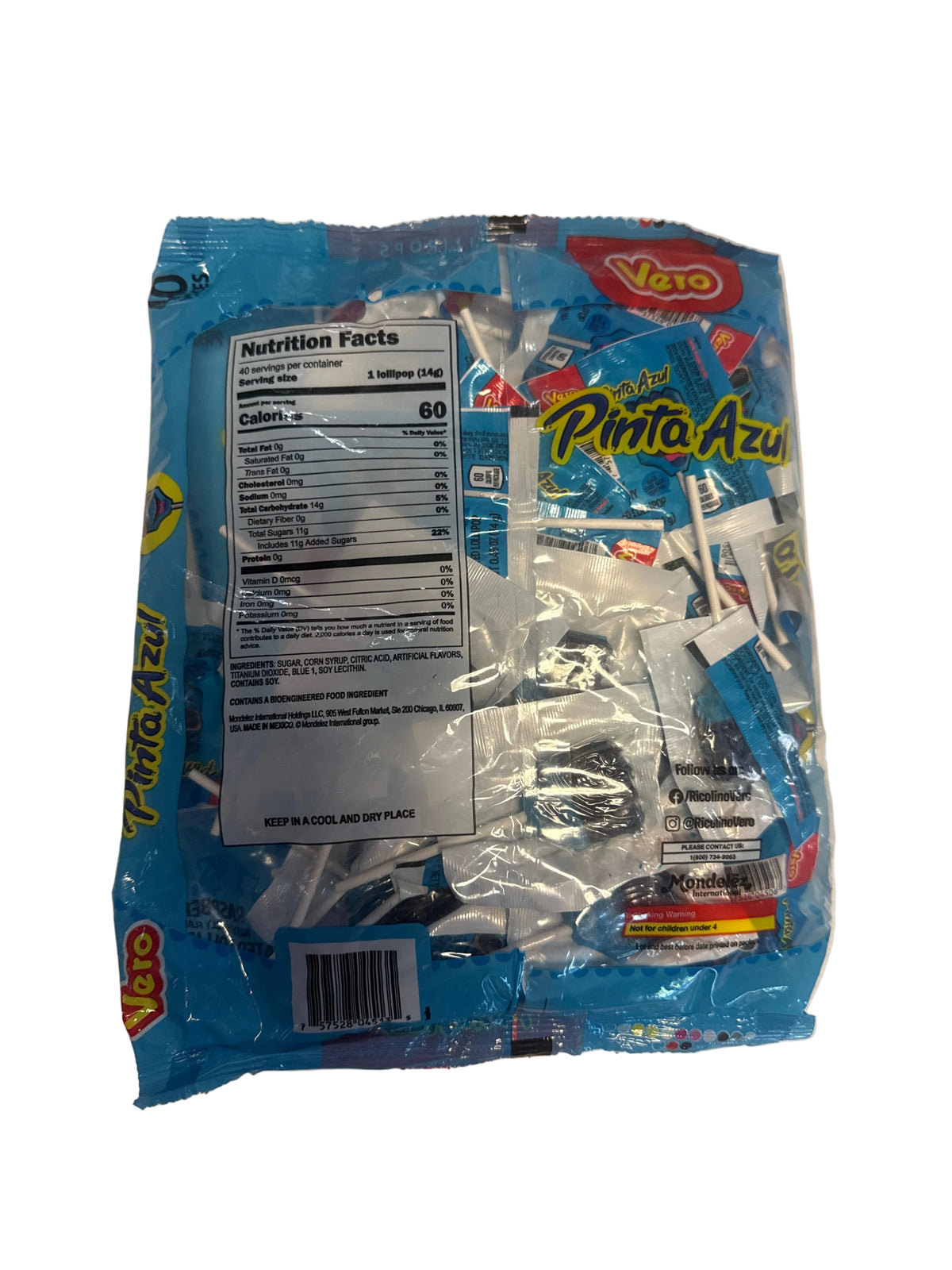 Dulces Vero Paleta Pinta Azul 24/40ct