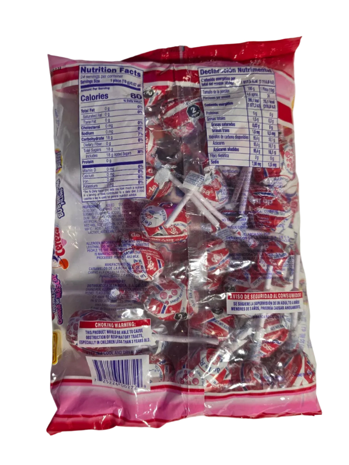 DLR Paleta Jumbo Cereza Con Goma de Mascar 25/24ct (456g)