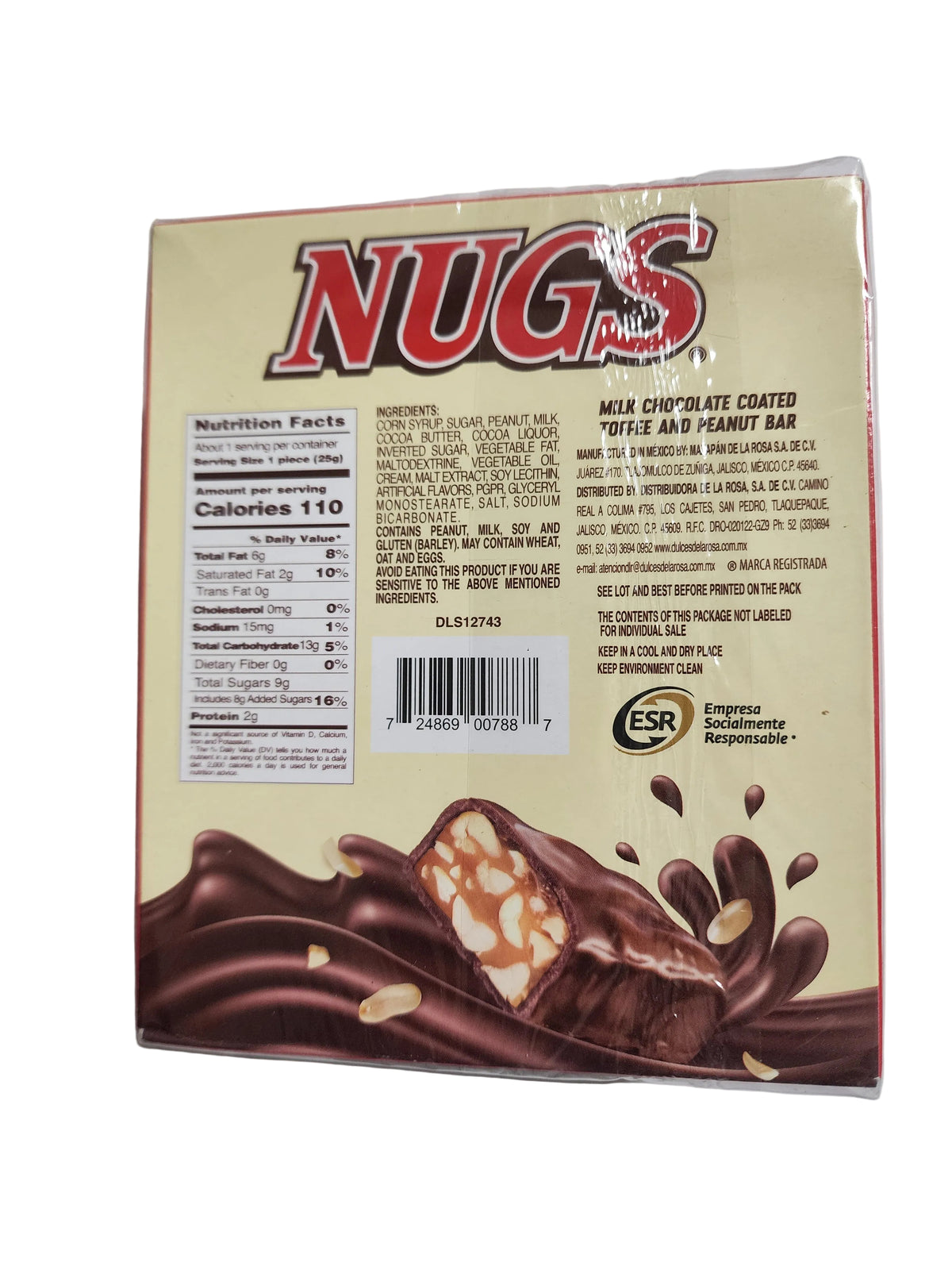 Nugs- Toffe de leche con cacahuate cubierto de chocolate.