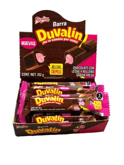 Ricolino Duvalin Barra - Relleno Sabor Fresa 8/12ct