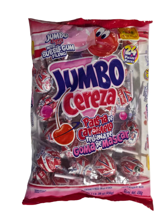 DLR Paleta Jumbo Cereza Con Goma de Mascar 25/24ct (456g)
