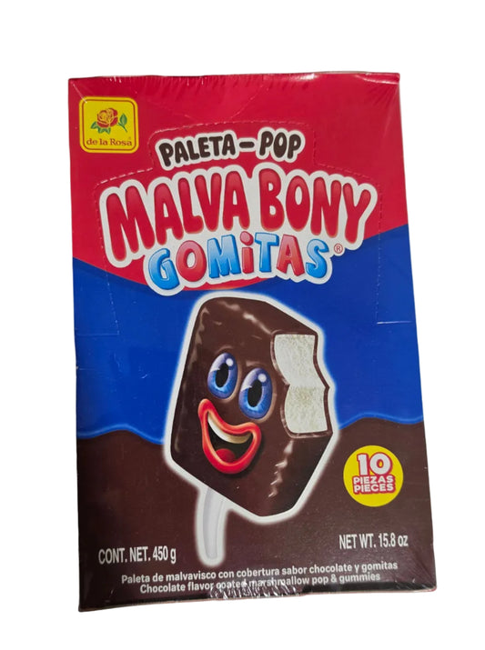 De La Rosa Paleta Malva Bony Pop Gomitas 12/10ct (450g)